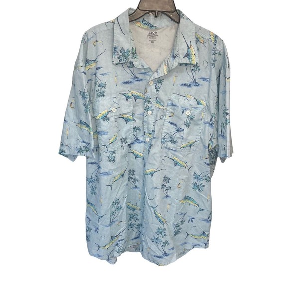 IZOD‎ Saltwater Short Sleeve Button Down Size XXL Vented Marlin Fishing - Picture 1 of 6